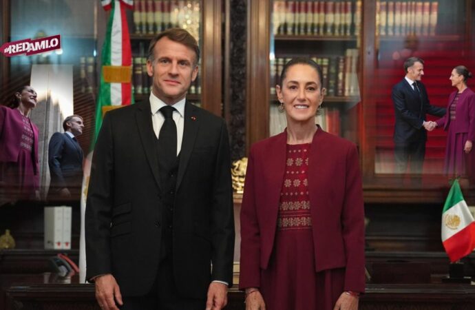 Sheinbaum recibe a Emmanuel Macron en Palacio Nacional