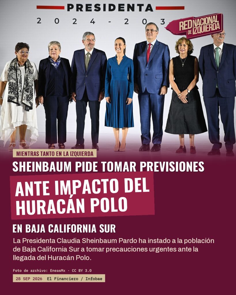 Sheinbaum pide tomar previsiones ante impacto del Huracán Polo en Baja California Sur
