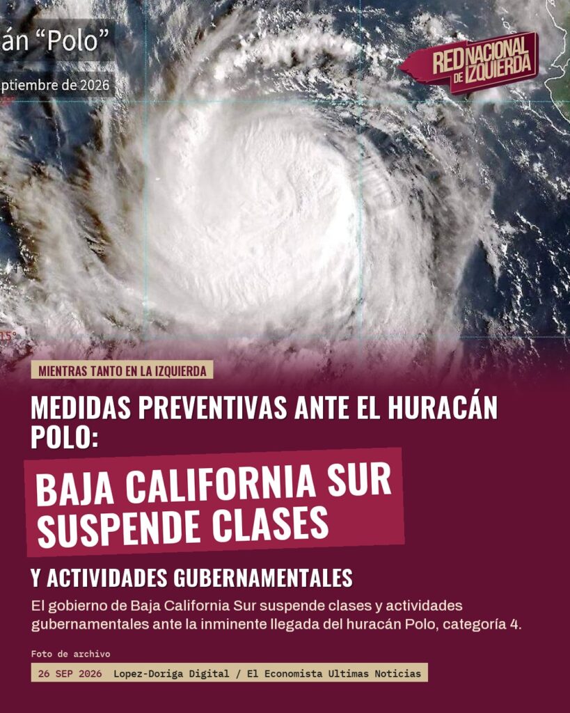 Baja California Sur suspende clases y actividades gubernamentales por huracán Polo