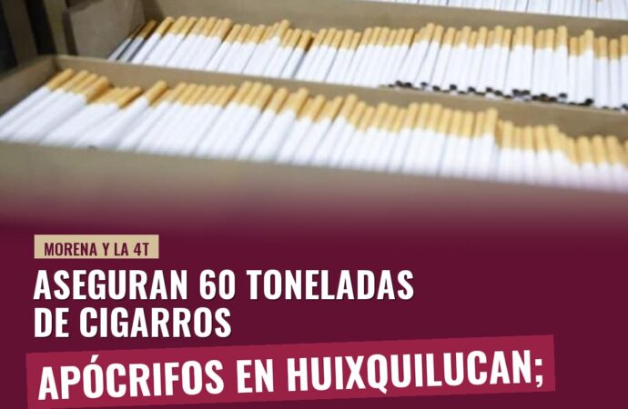 Aseguran 60 toneladas de cigarros apócrifos en Huixquilucan; hay tres detenidos